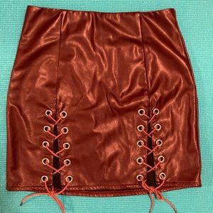 TIGER MIST Burgundy Leather Skirt Criss Cross